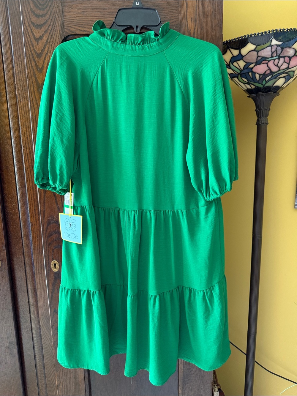 CeCe Summer Lush Green Tiered Ruffle-Neck Cap Sleeve Midi Dress - Picture 4 of 10